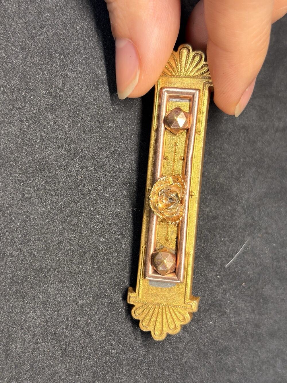 Vintage Victorian Gold Filled Floral Two-tone Etruscan Bar Brooch Pin